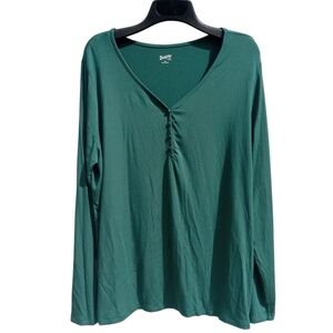 Duluth Trading Co Women's Dang Soft Long Sleeve Henley V-Neck Green XL
